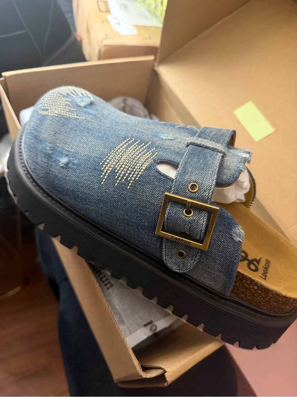 Kids Denim Slide Sandal with Decorative Buckle - Blue